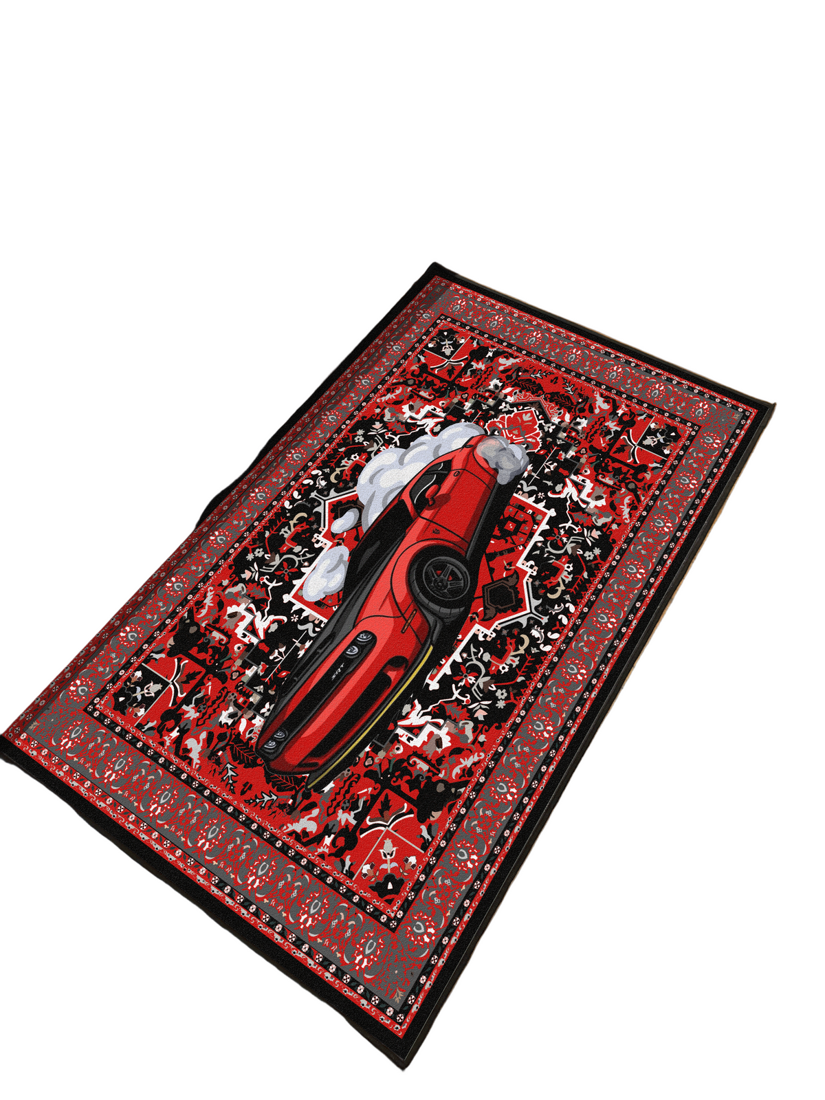 Red challenger traditional design Washable Custom Rug by THE DRIP CO. RUGS