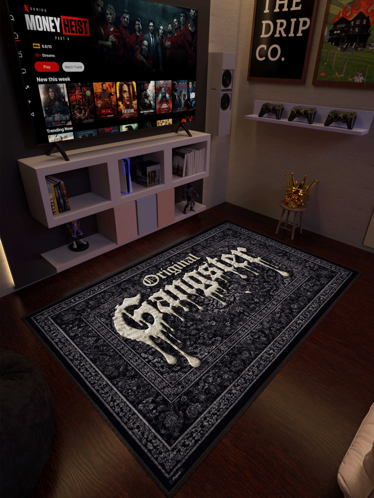 OG Gangster Black traditional design Washable Custom Rug by THE DRIP CO. RUGS