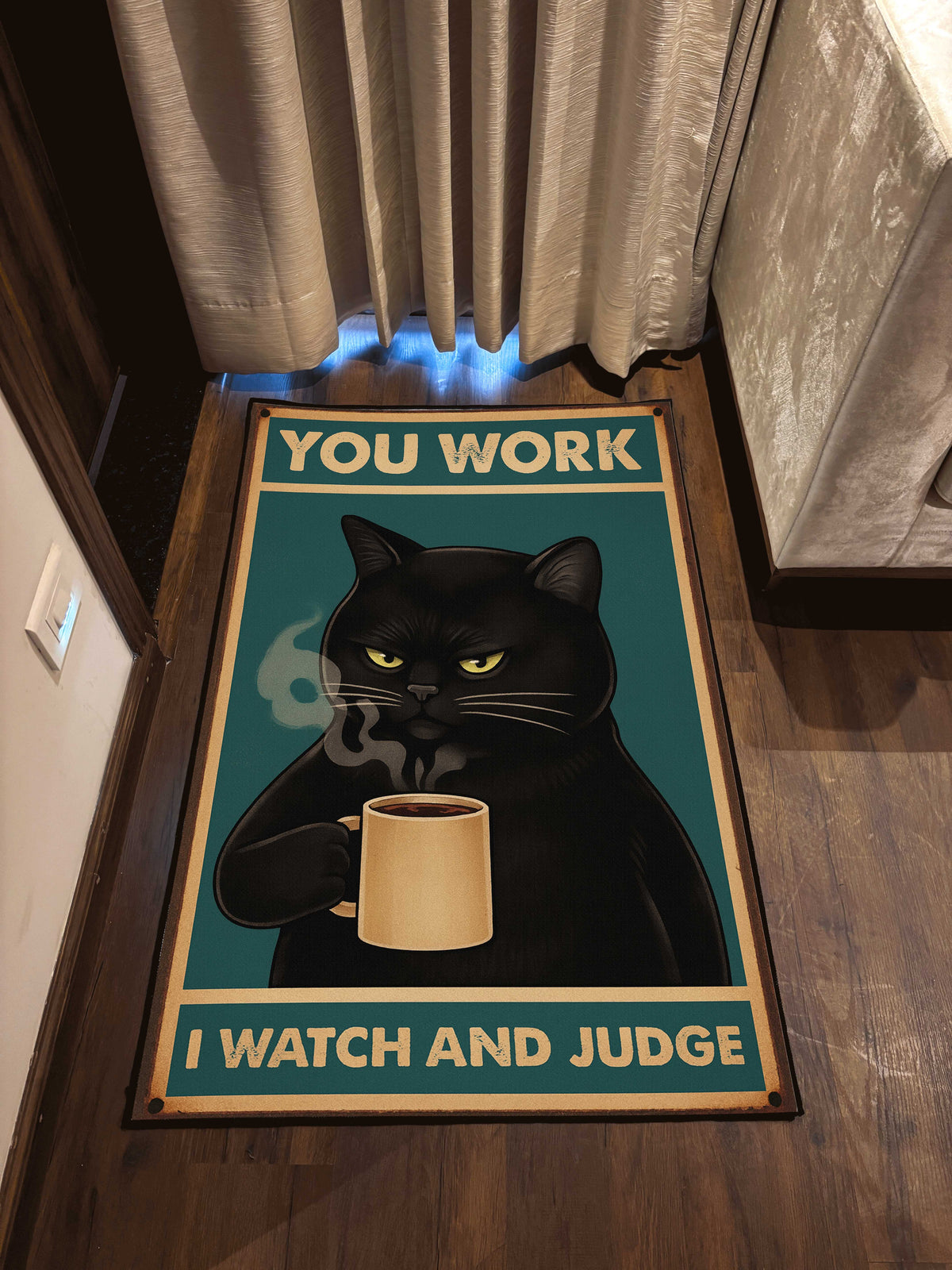Cat Working Door Washable Custom Rug by the Drip Co. by THE DRIP CO. RUGS
