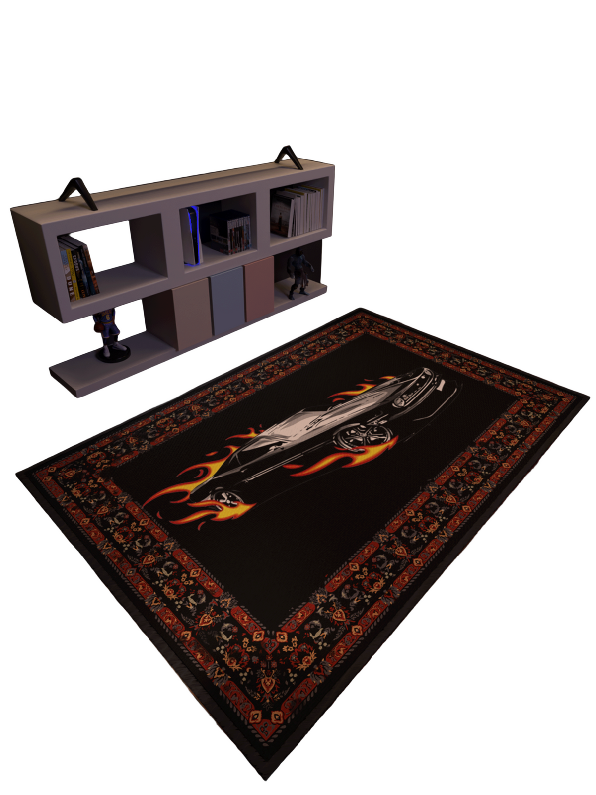 Black Fire car traditional design Washable Custom Rug by THE DRIP CO. RUGS