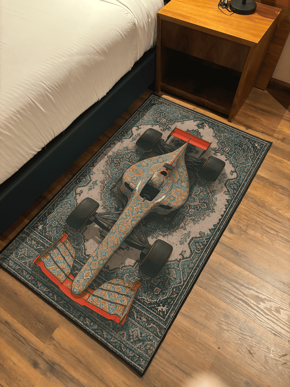 Formula 1 inspired car traditional design Washable Custom Rug by THE DRIP CO. RUGS