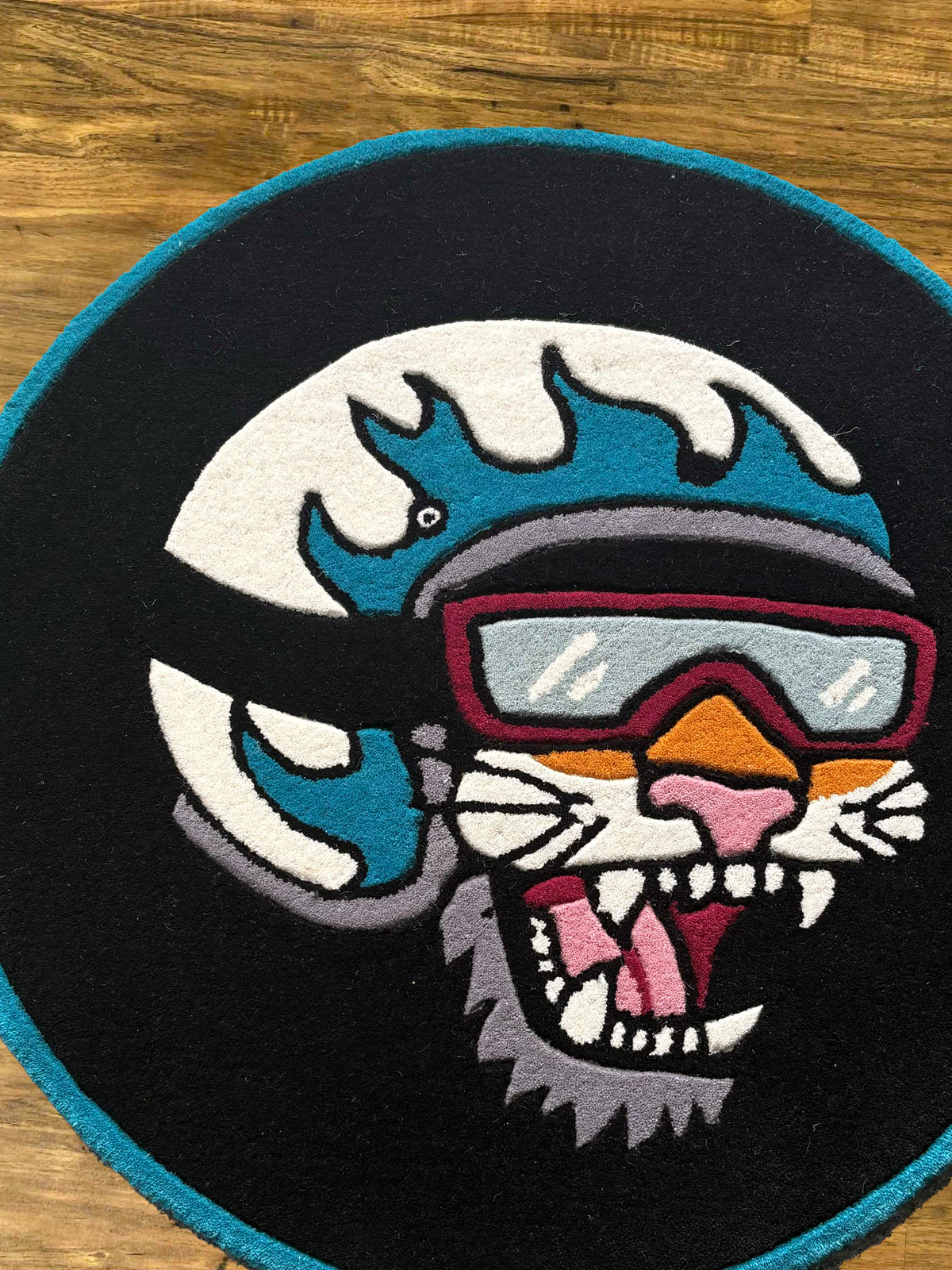 Cat biker Hand Tufted Custom Rug by THE DRIP CO. RUGS