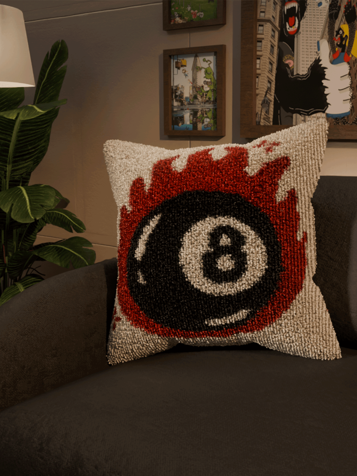 8 Ball Fire cushion cover by THE DRIP CO. RUGS