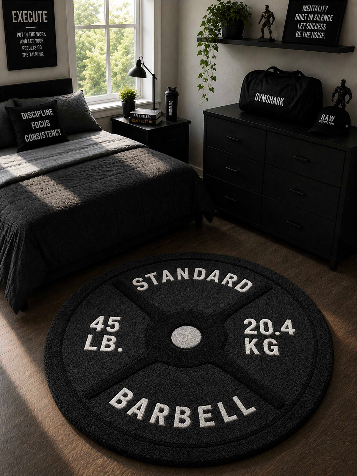 Black Barbell Hand Tufted Rug by THE DRIP CO. RUGS