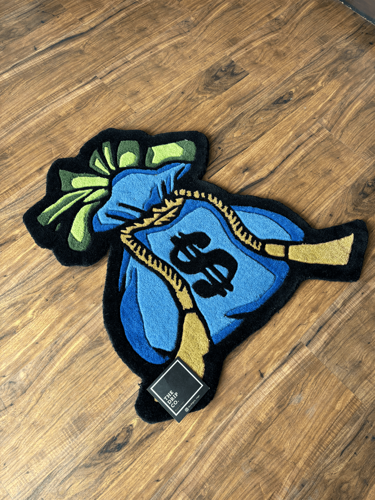 Blue Money Bag Fortune Hand Tufted Custom Rug by THE DRIP CO. RUGS