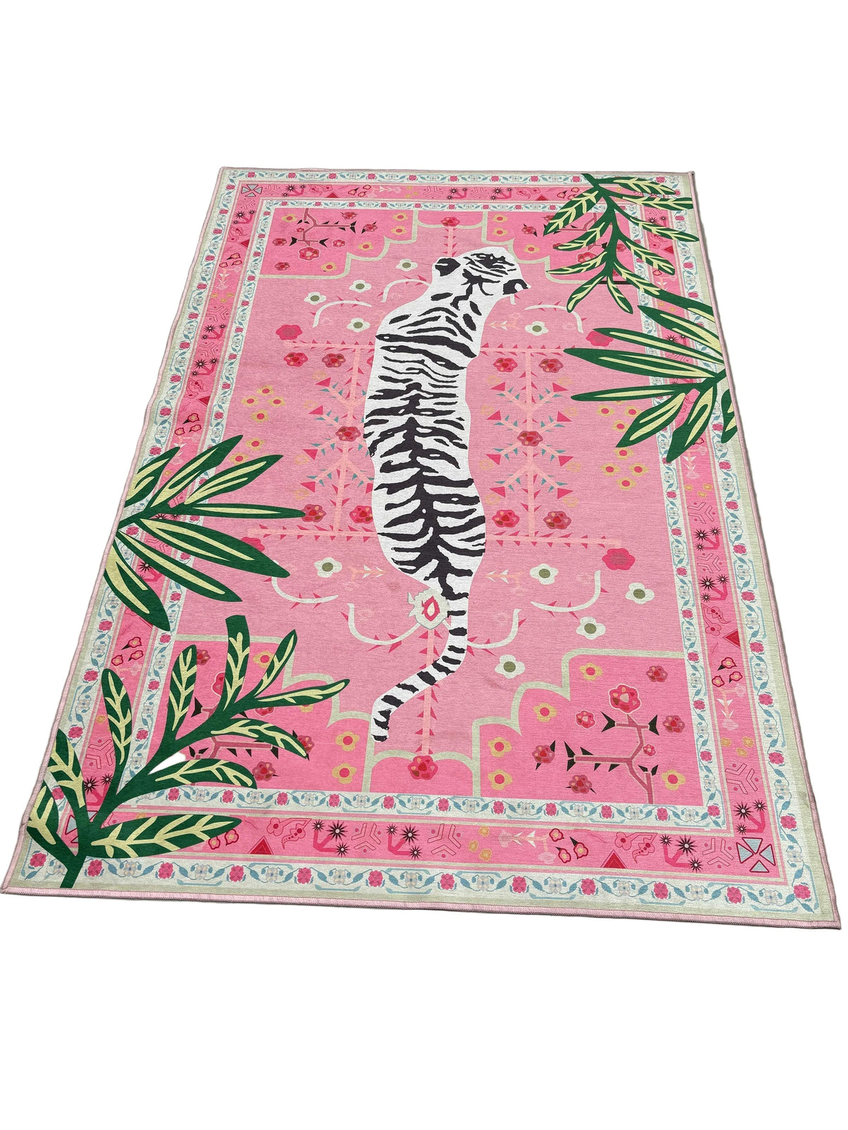 Pink tiger jungle design Washable Custom Rug by THE DRIP CO. RUGS