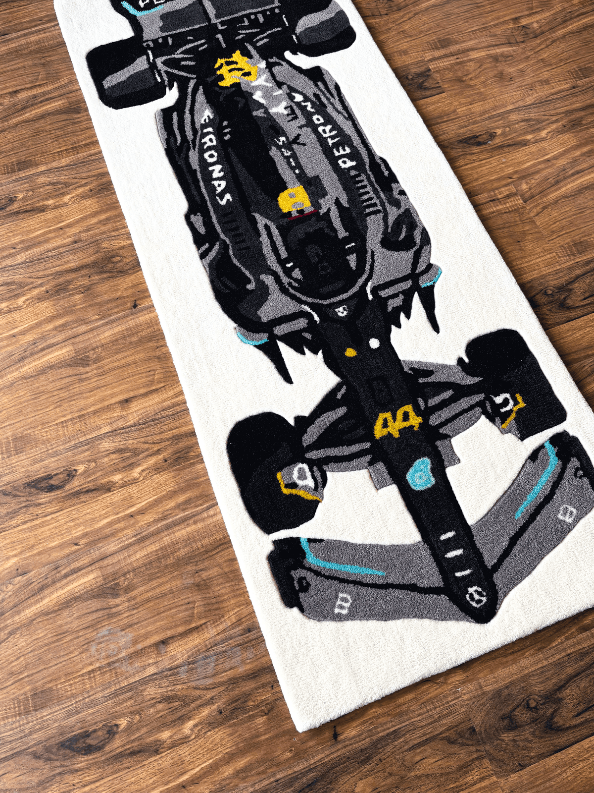 F1 Mercedes inspired Racing Car hand tufted Custom Rug by THE DRIP CO. RUGS