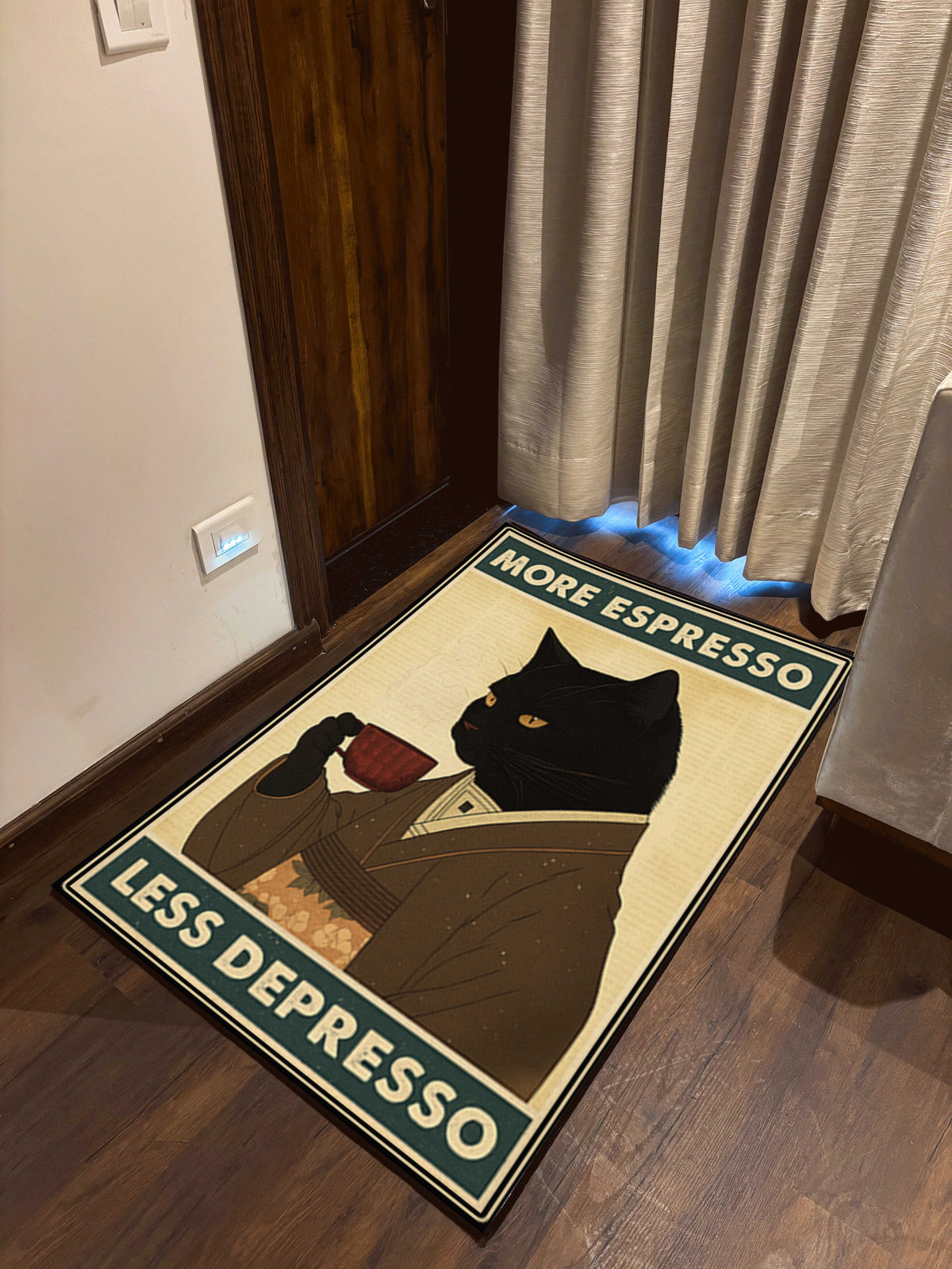 Cat Coffee Door Washable Custom Rug by the Drip Co. by THE DRIP CO. RUGS