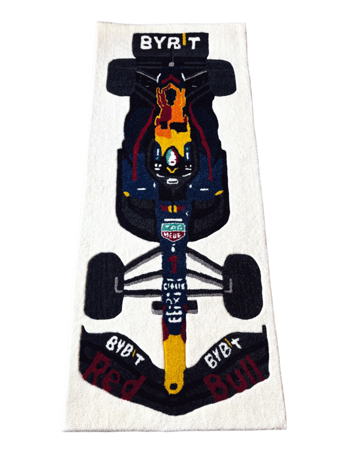 F1 Redbull inspired Racing Car hand tufted Custom Rug by THE DRIP CO. RUGS