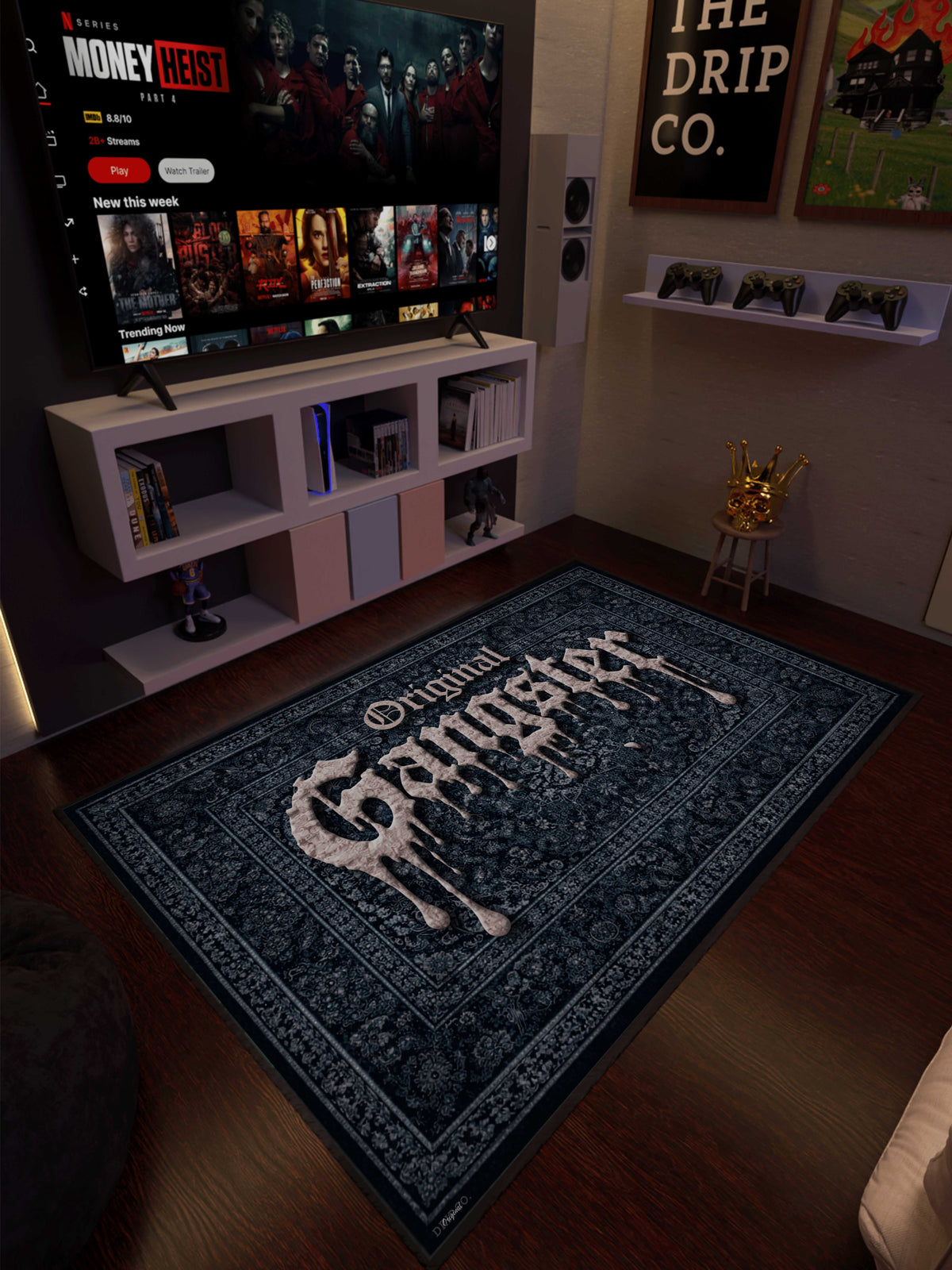 OG Gangster Blue traditional design Washable Custom Rug by THE DRIP CO. RUGS