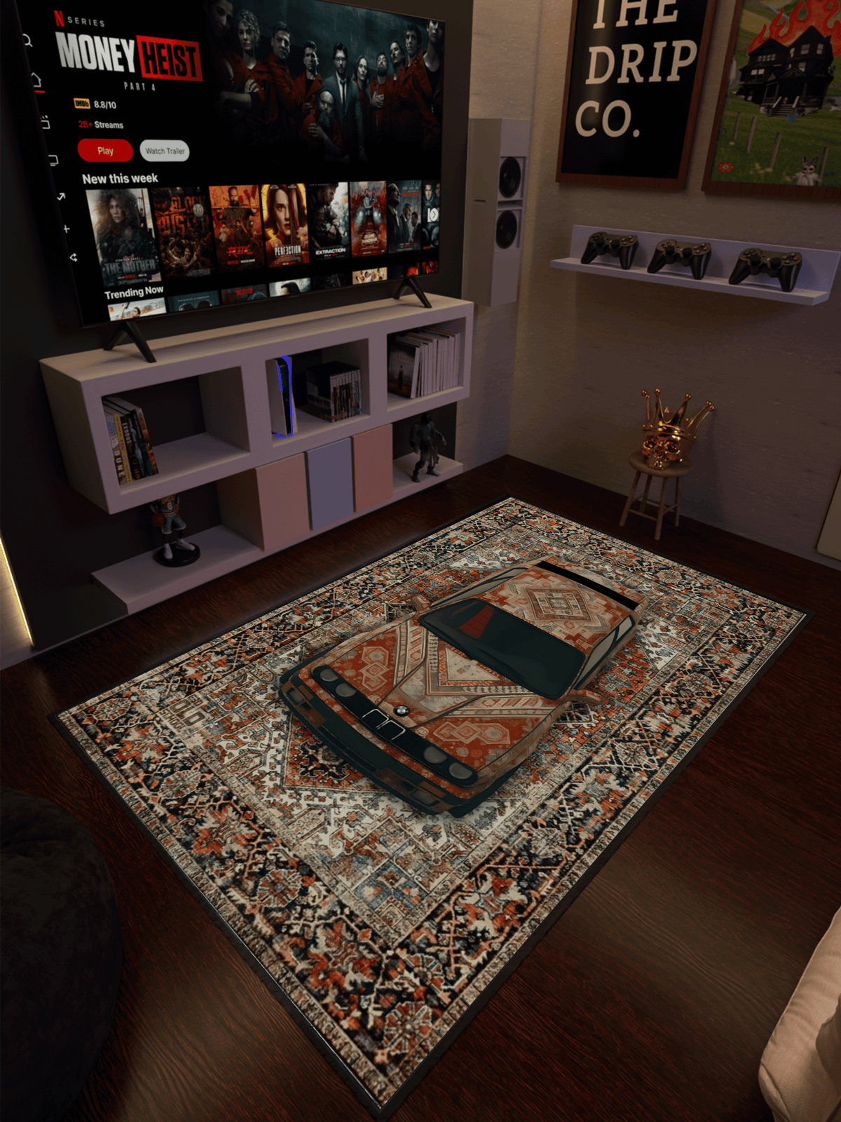 Vintage car traditional design Washable Custom Rug by THE DRIP CO. RUGS