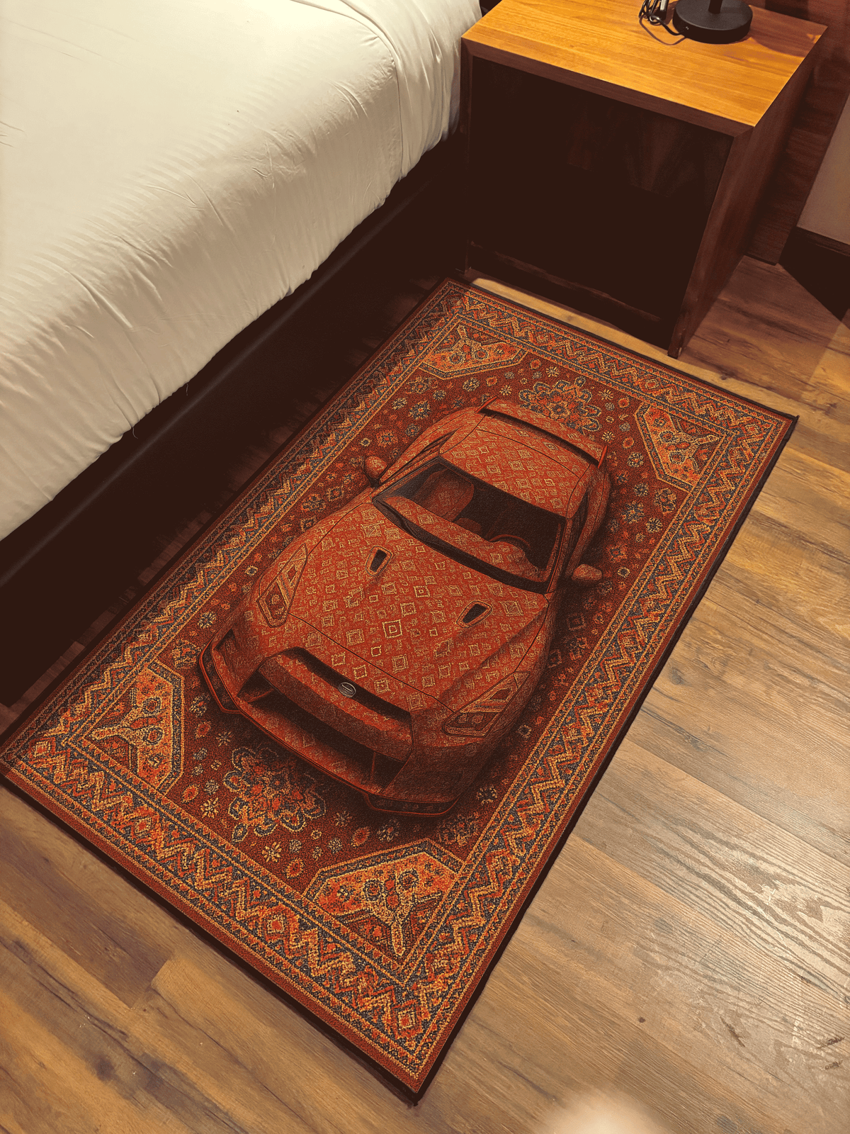 Red Racing car traditional design Washable Custom Rug by THE DRIP CO. RUGS