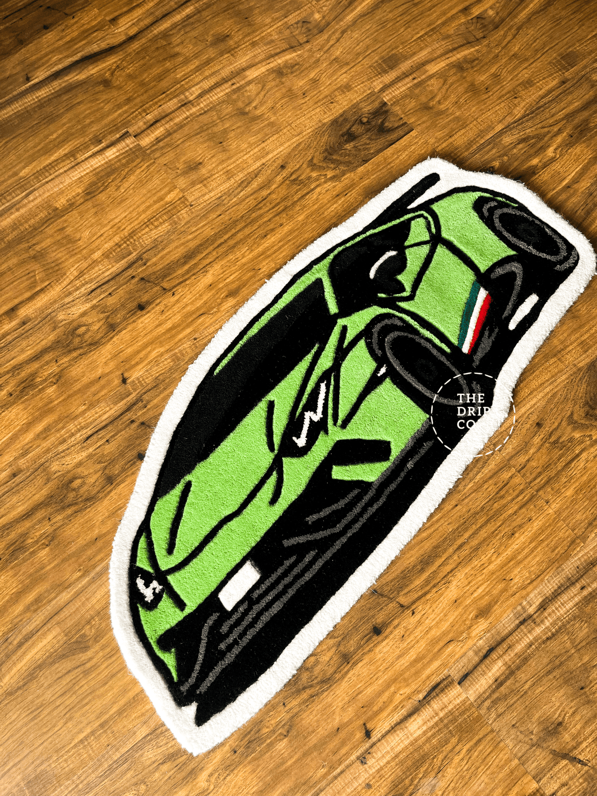 Green Sports Car  Hand Tufted Custom Rug by THE DRIP CO. RUGS