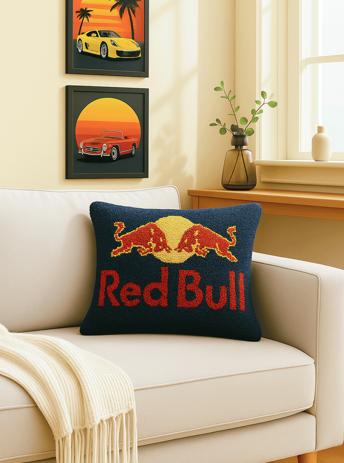 Red Bull cushion cover by THE DRIP CO. RUGS