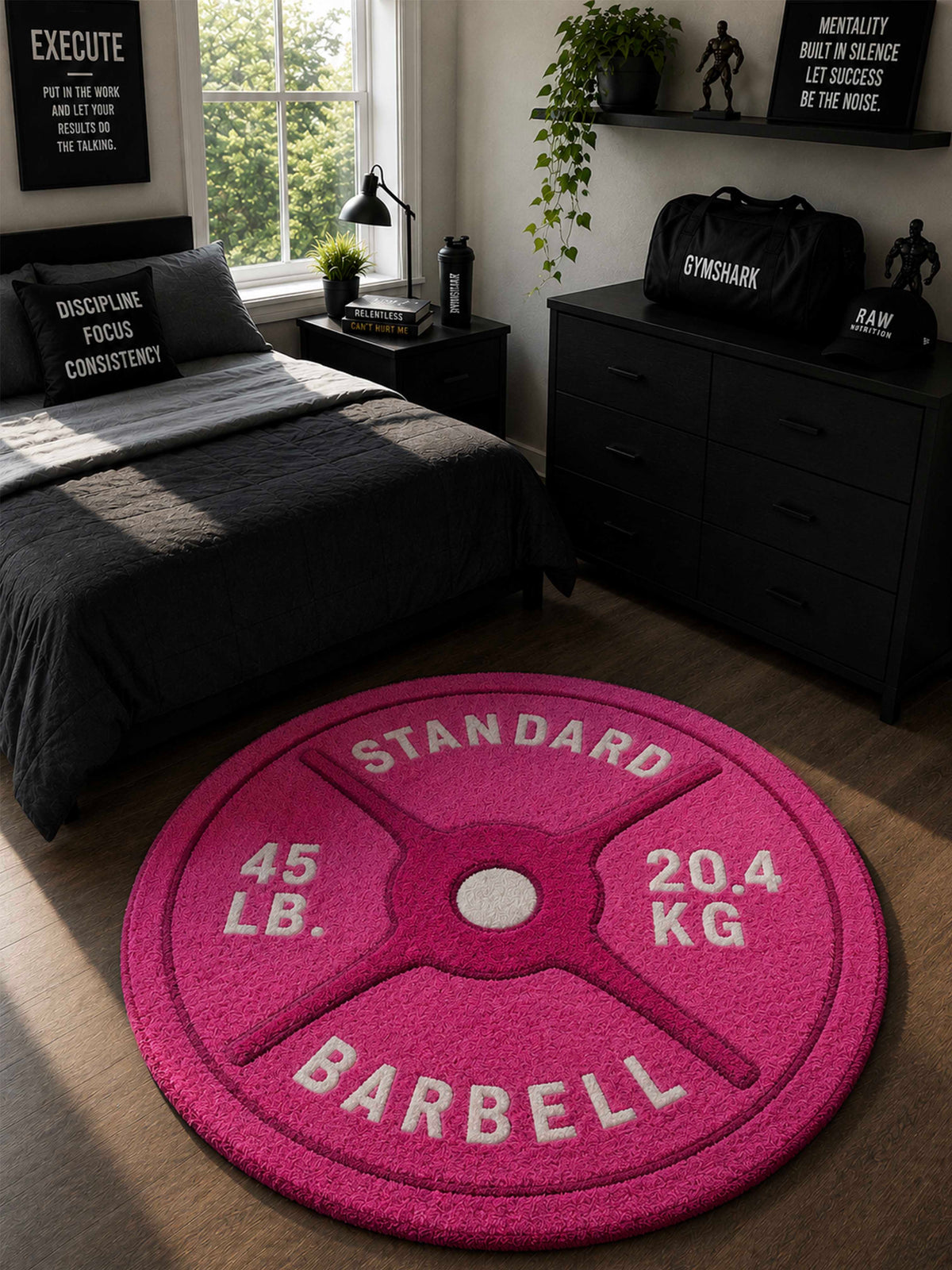 Pink Barbell Hand Tufted Rug by THE DRIP CO. RUGS