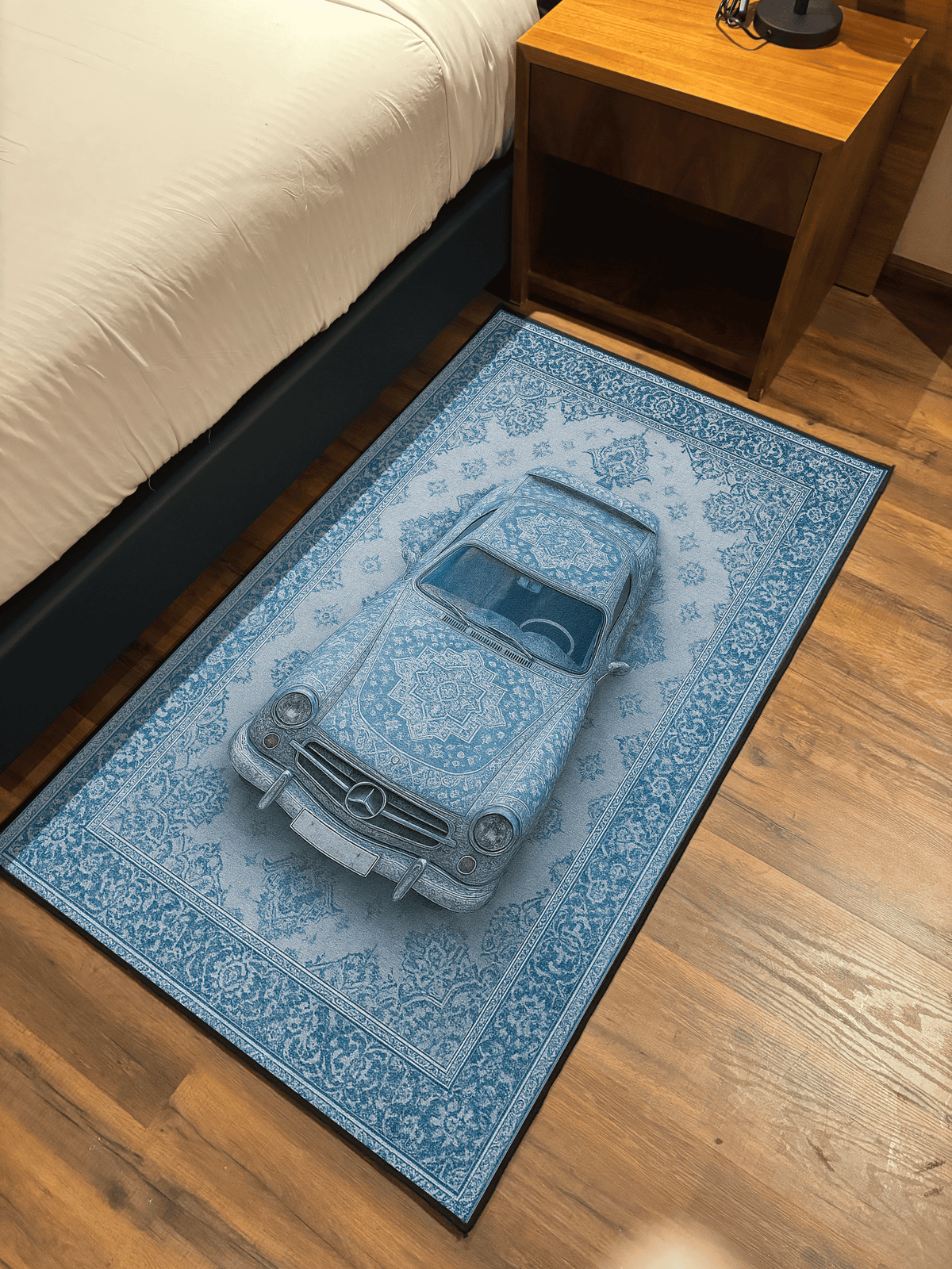 Vintage blue car traditional design Washable Custom  Rug by THE DRIP CO. RUGS