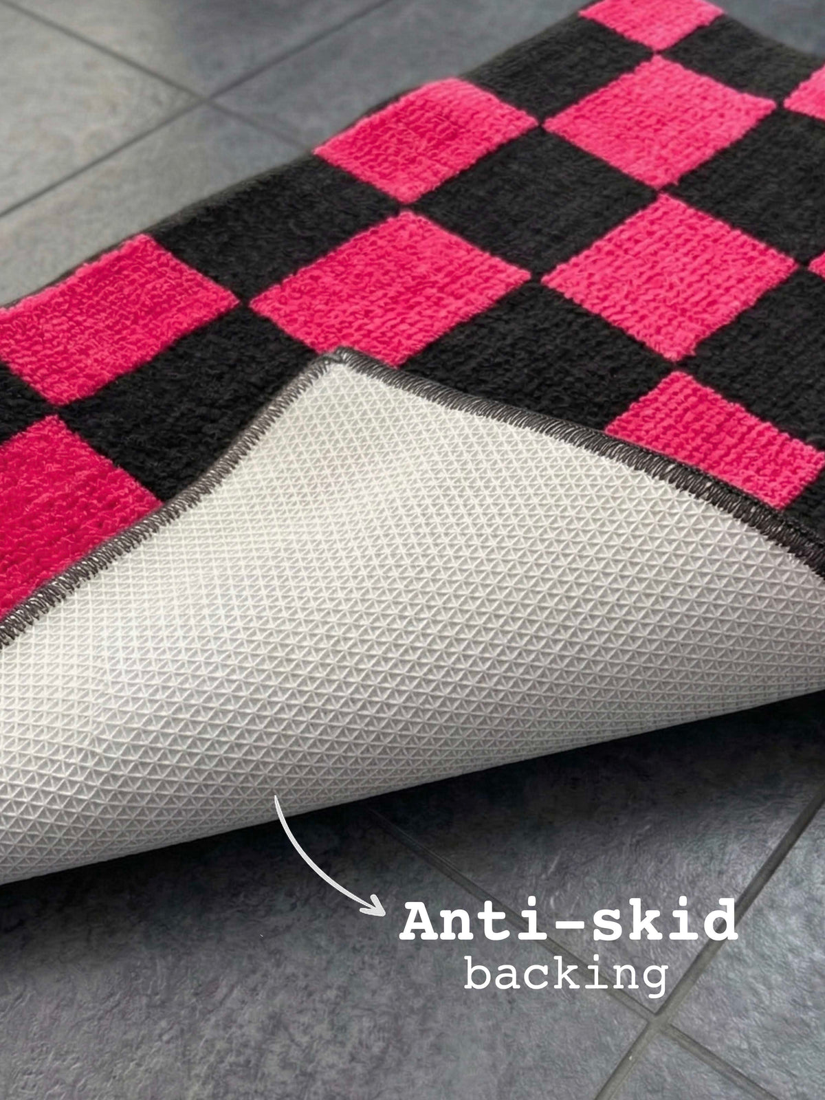 Pink & Black Check Bath Custom Mat by THE DRIP CO. RUGS
