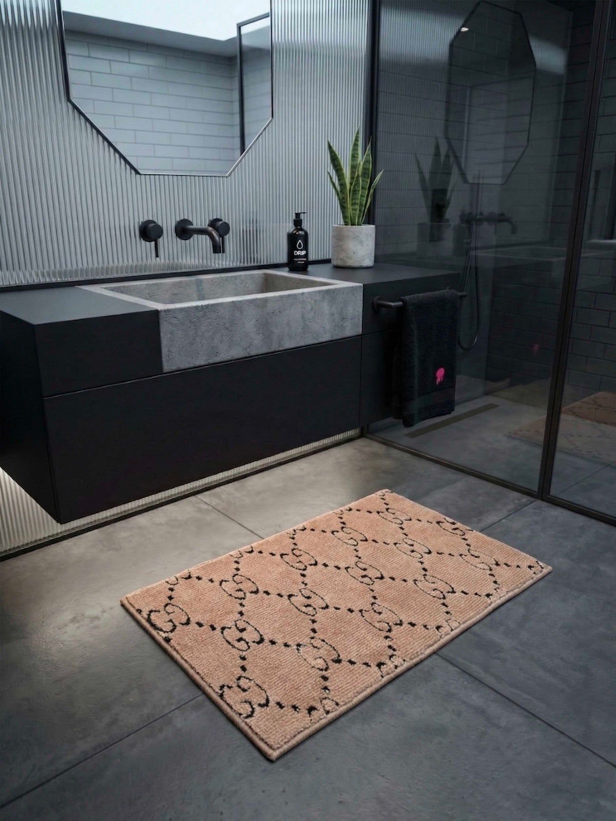 Beige & Brown Bath Custom Mat by THE DRIP CO. RUGS