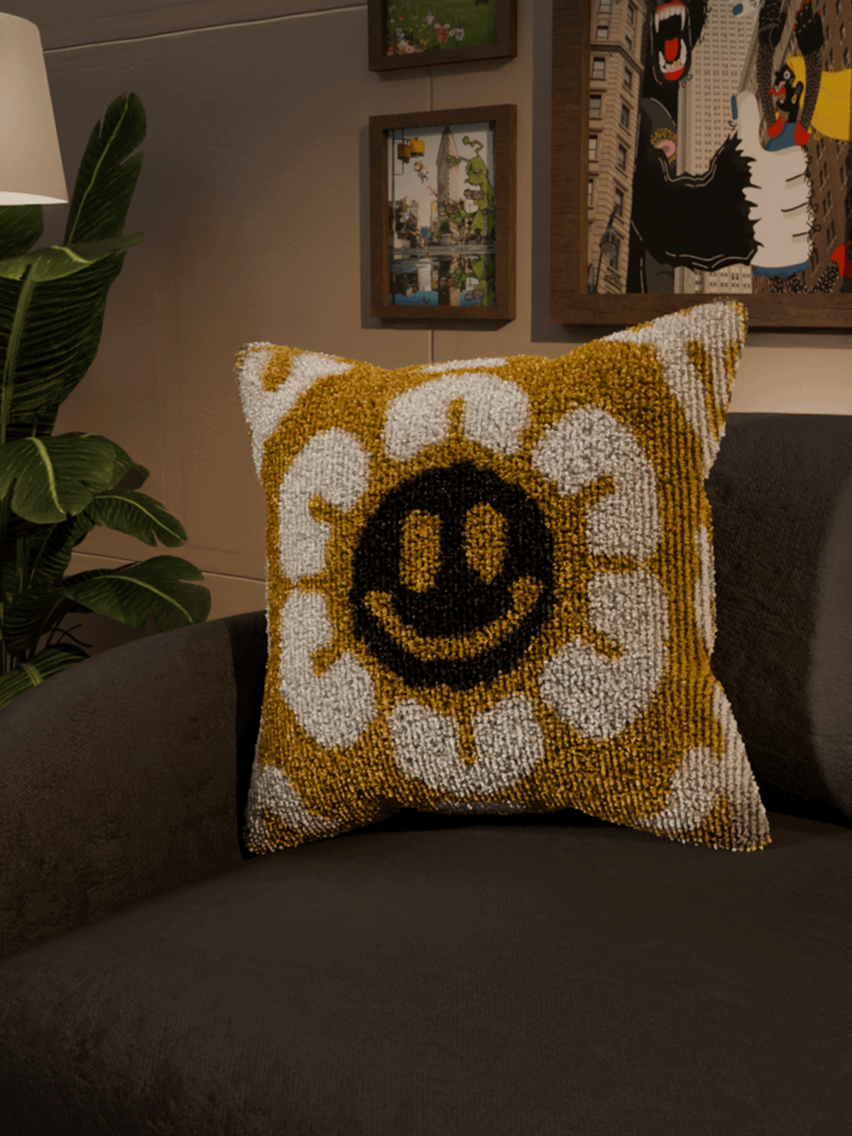 Yellow Flower cushion cover by THE DRIP CO. RUGS
