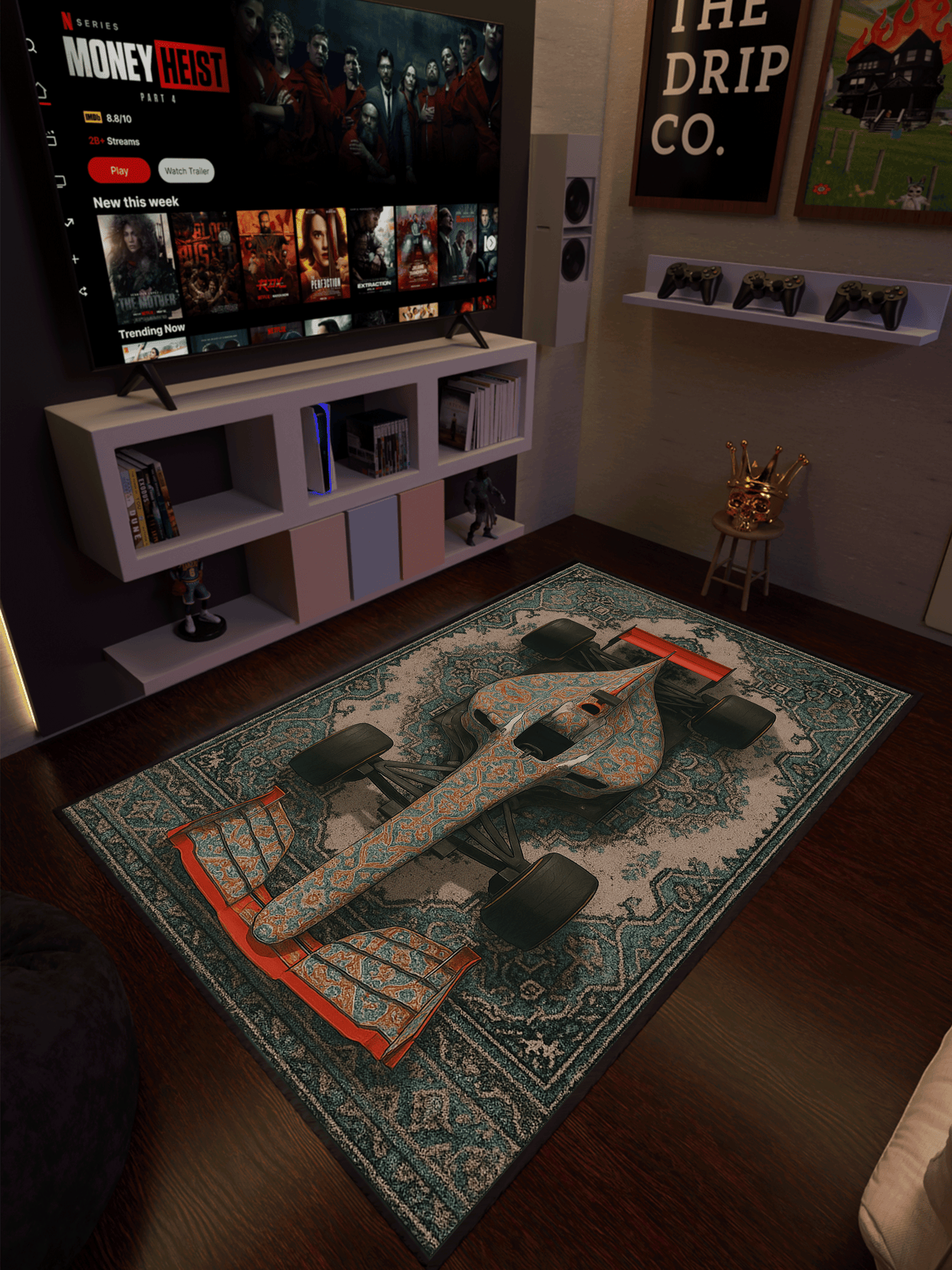 Formula 1 inspired car traditional design Washable Custom Rug by THE DRIP CO. RUGS