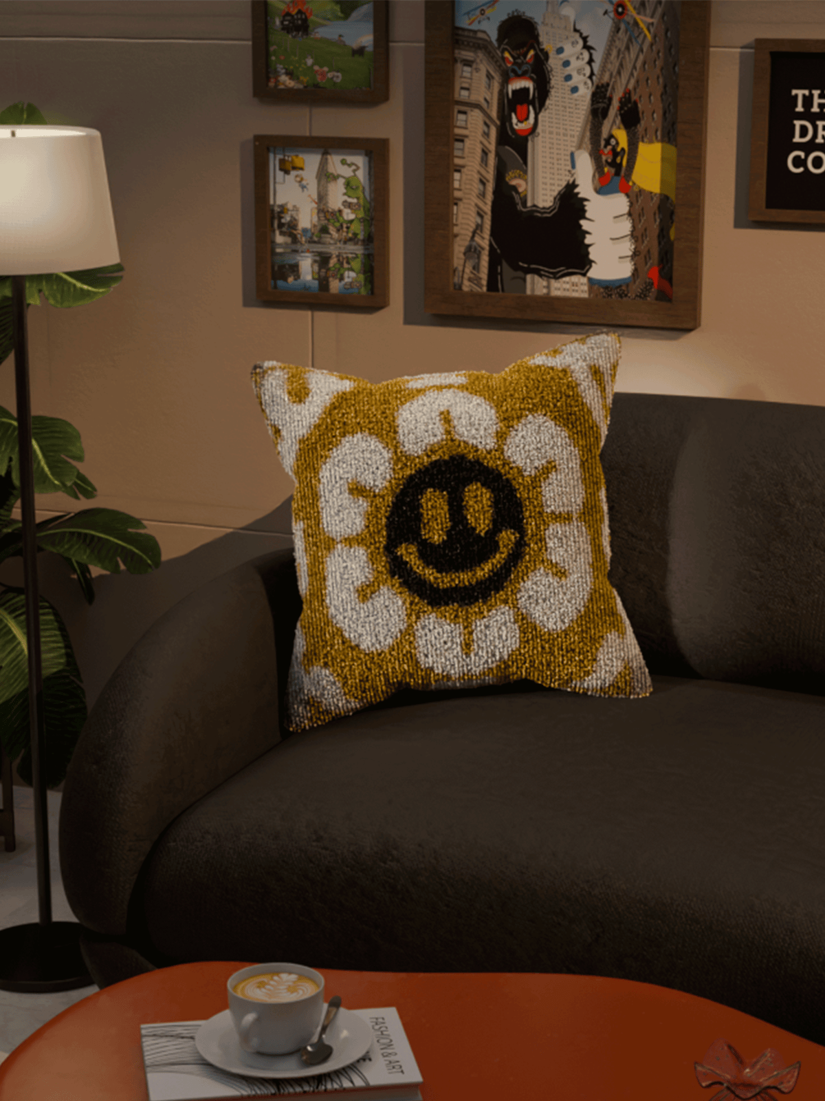 Yellow Flower cushion cover by THE DRIP CO. RUGS