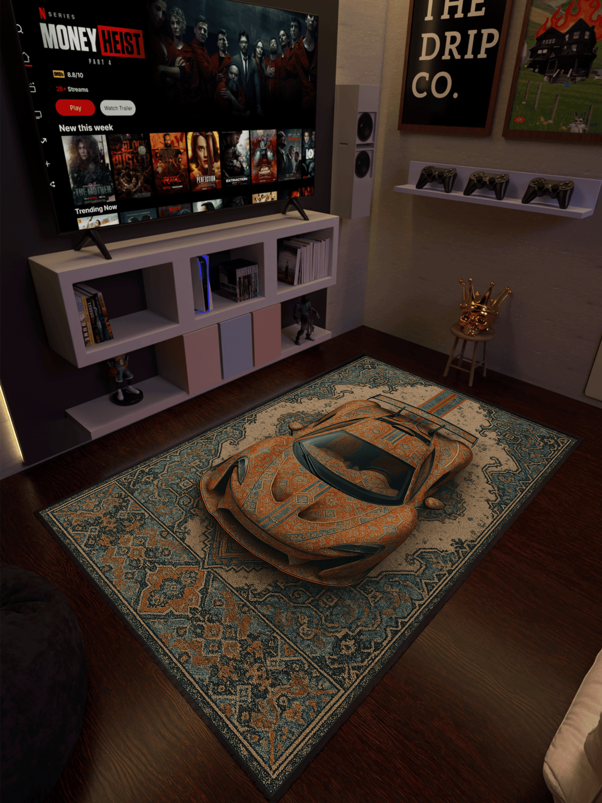 Racing car traditional design Washable Custom Rug by THE DRIP CO. RUGS
