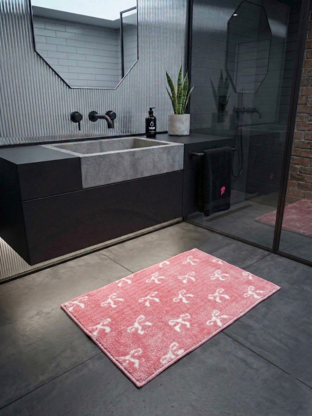 Pink Bow Bath Custom Mat by THE DRIP CO. RUGS