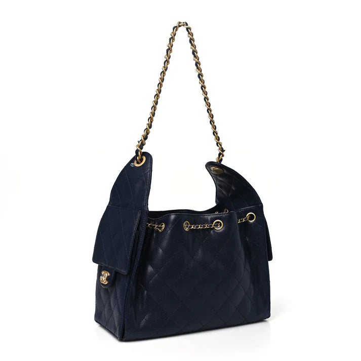 Chanel Small 25 Handbag – Quilted Caviar Leather in Dark Navy - Zeuskicks