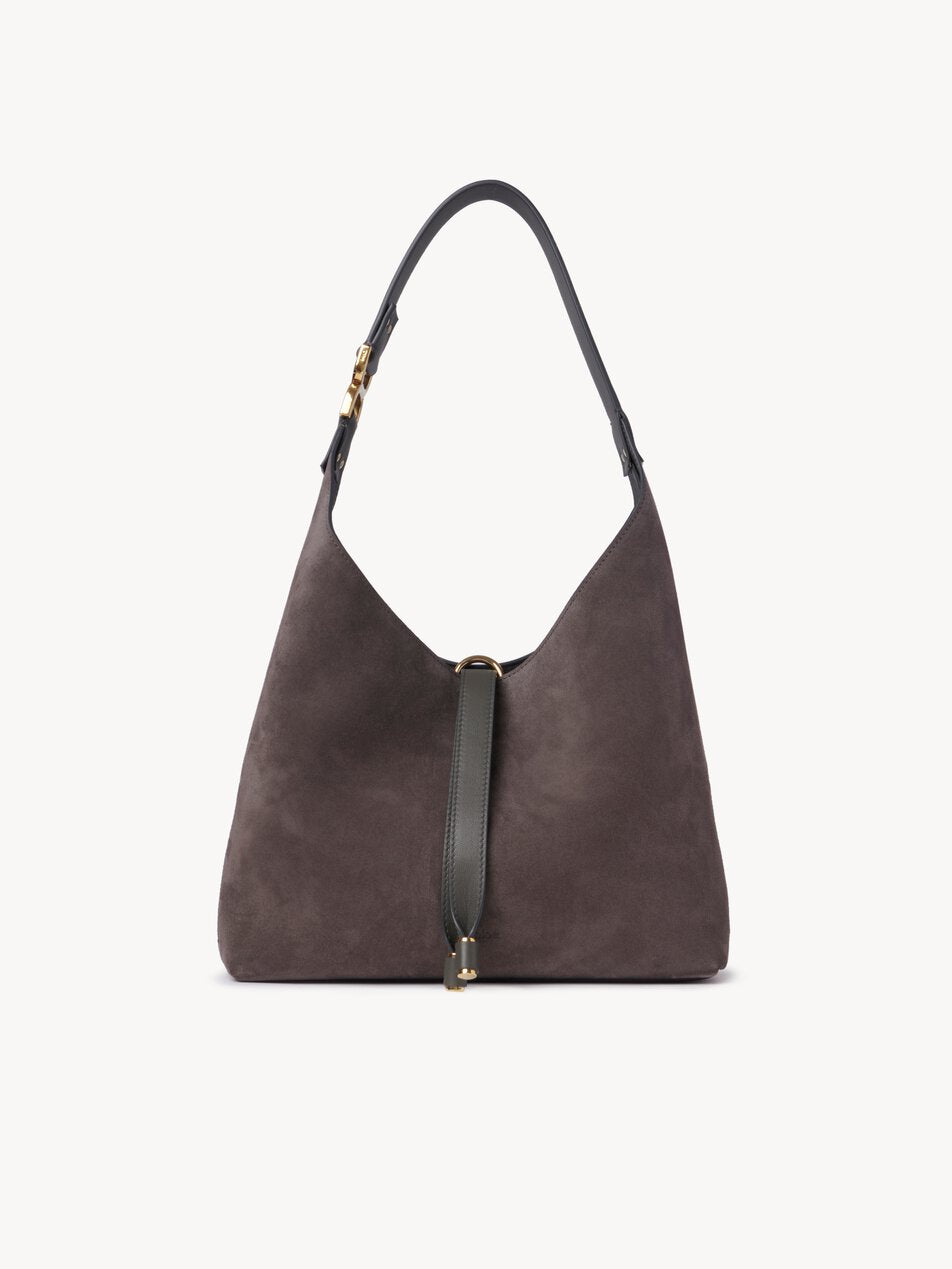 CHLOE Small Marcie hobo bag in suede leather Flannel Grey by CHLOE