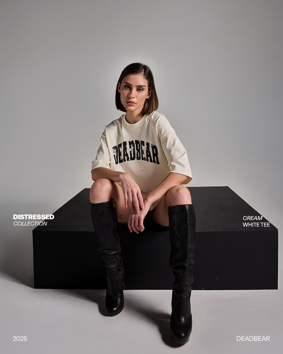 Distressed Cream White Tee by DEADBEAR
