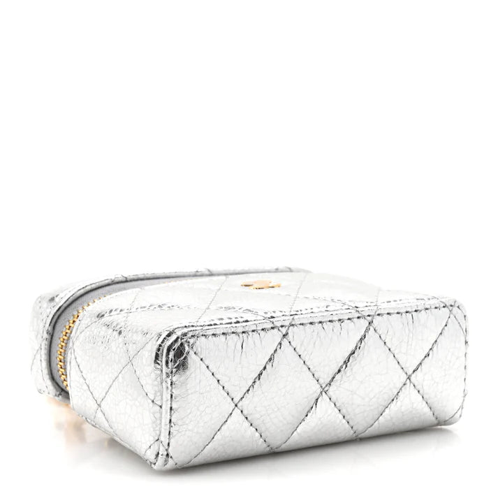 CHANEL Metallic Calfskin Quilted Mini Vanity Bag Charm – Silver - Zeuskicks