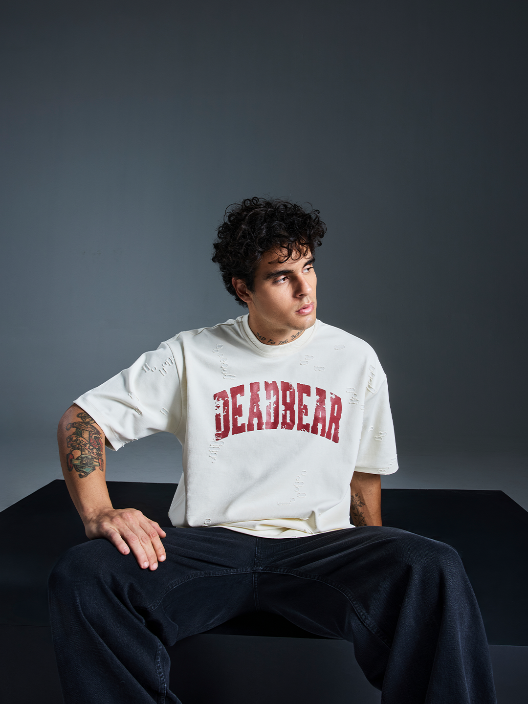 Distressed Cream White Tee 3.0 by DEADBEAR