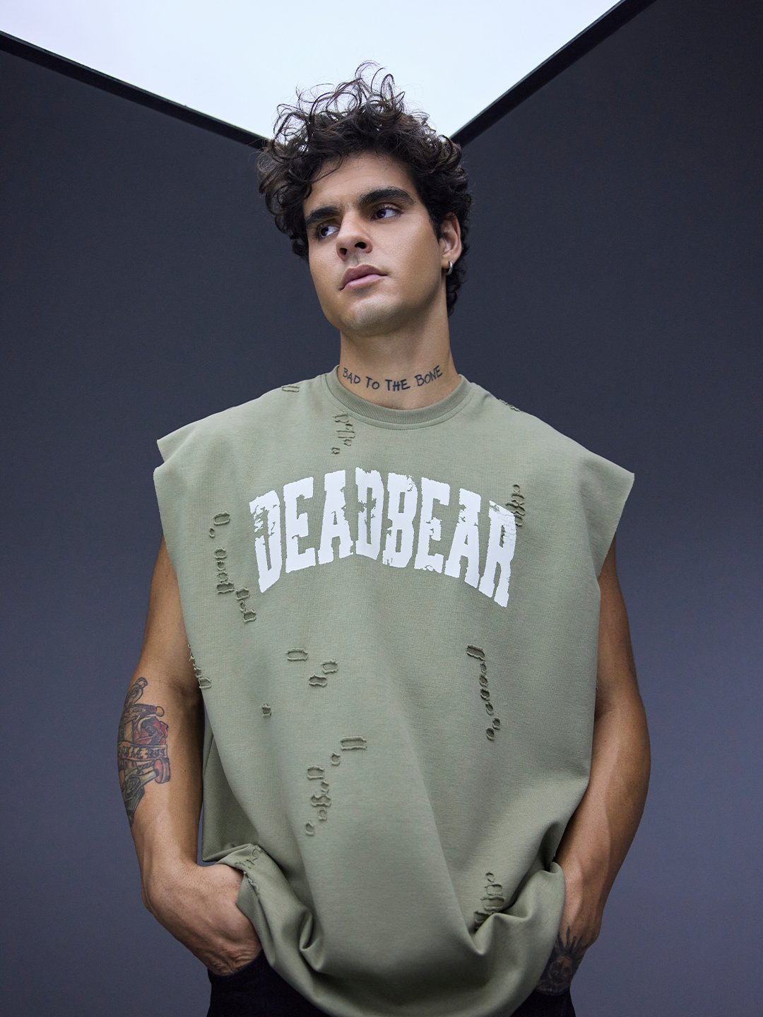 Distressed Olive Tank by DEADBEAR