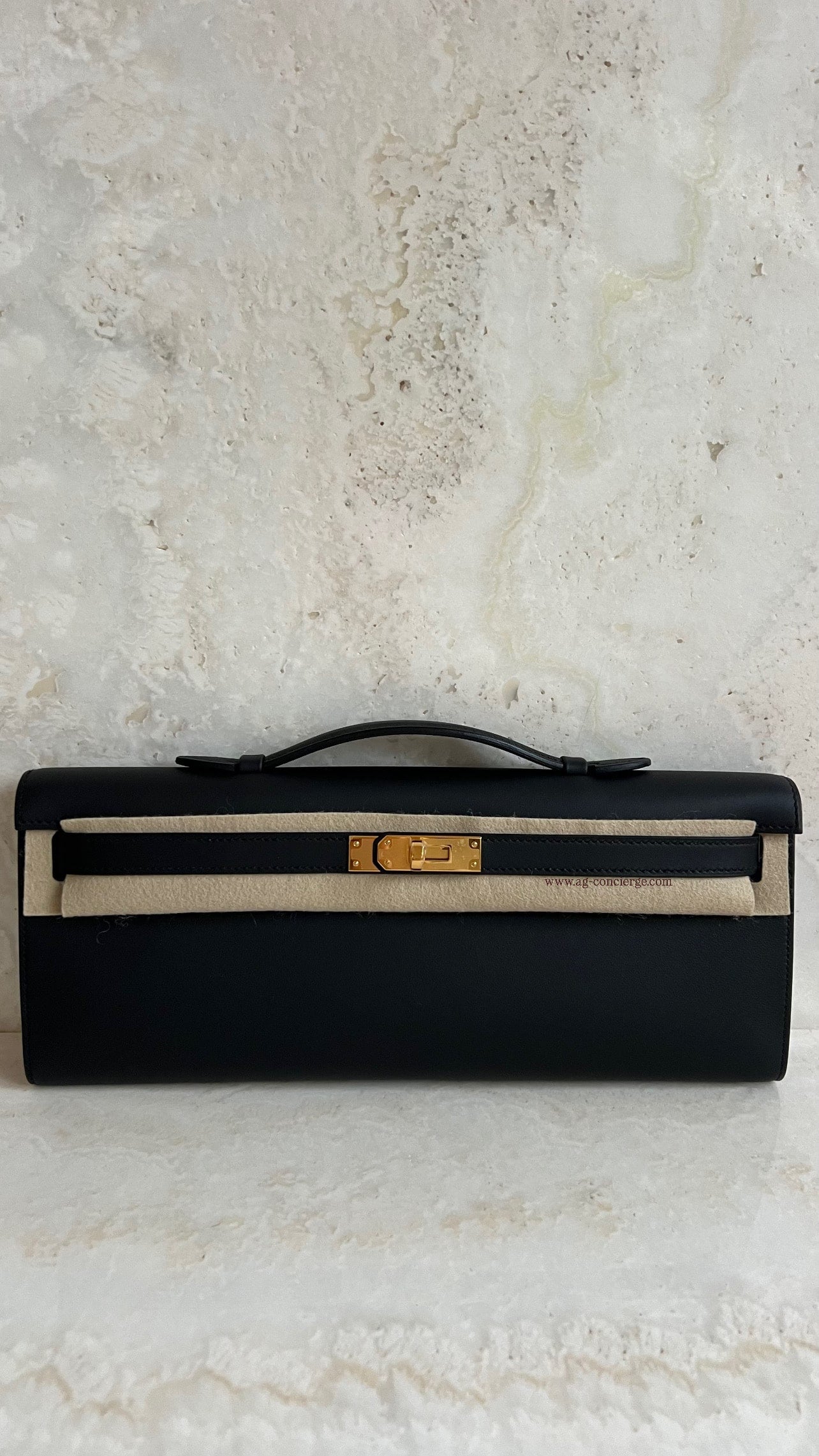 Hermès Kelly Cut Clutch in Black Swift Leather with Palladium Hardware
