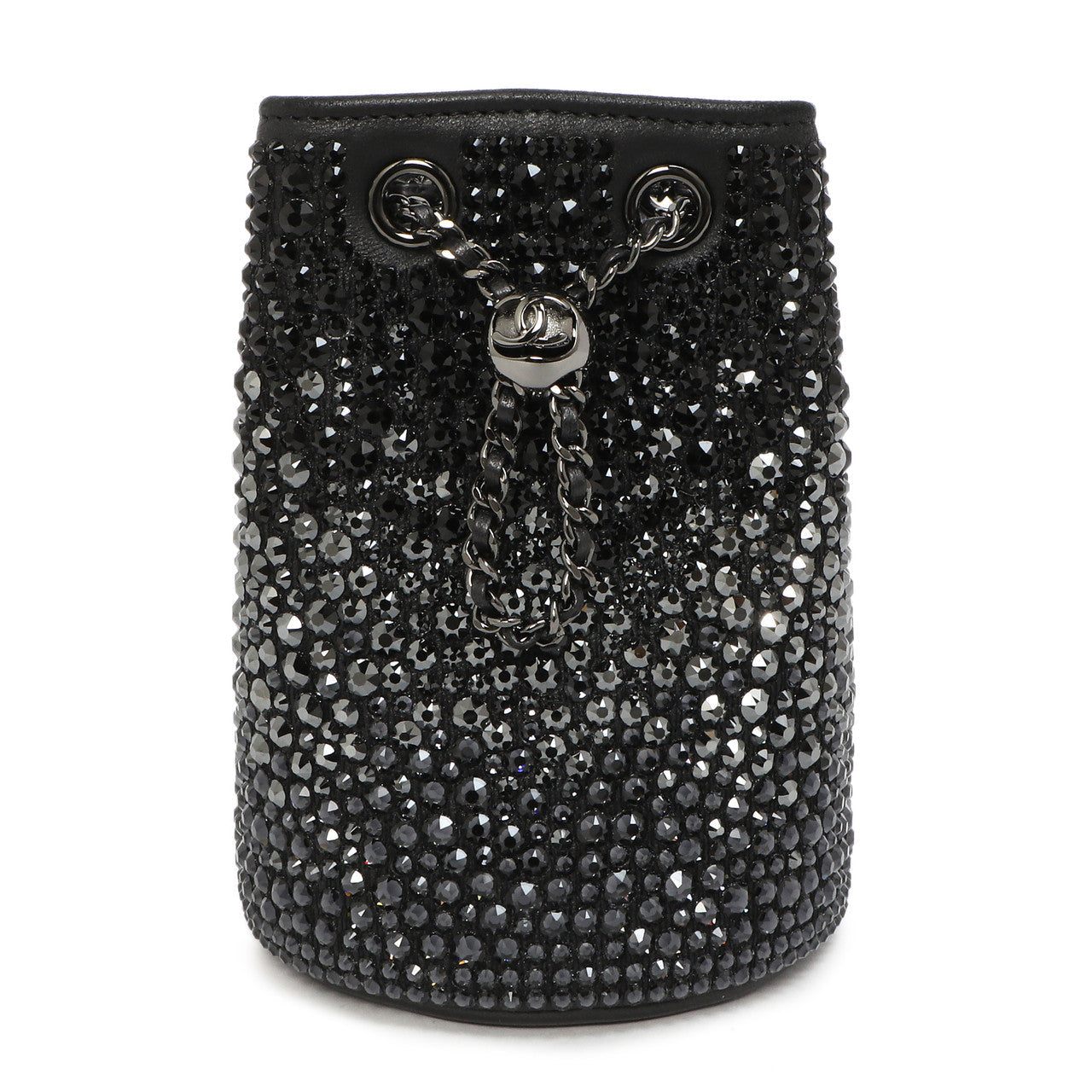Chanel Black Lambskin Strass Mini Bucket Bag