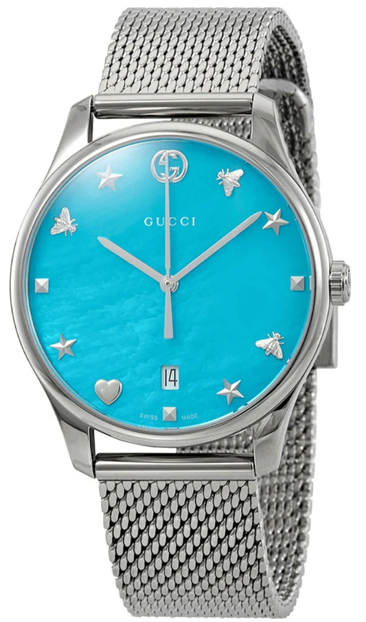 Ladies Gucci G-Timeless YA126582 Turquoise Mother-of-Pearl Watch