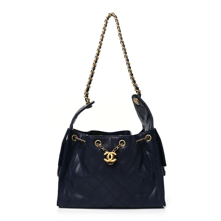 Chanel Small 25 Handbag – Quilted Caviar Leather in Dark Navy - Zeuskicks