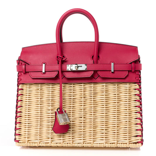 Hermès Wicker Swift Picnic Birkin 25 – Naturel / Framboise - Zeuskicks