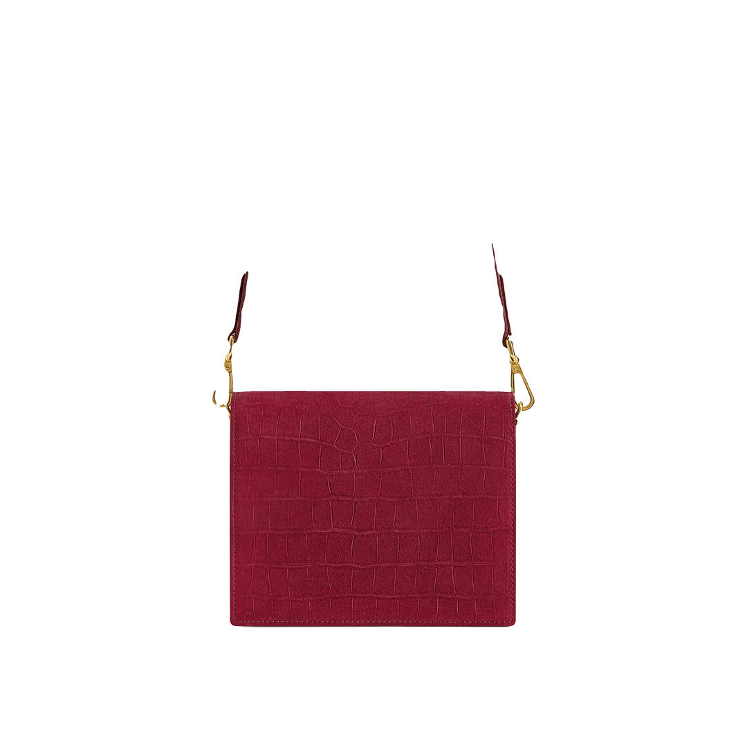 JW PEI Mini Flap Faux Suede Croc Embossed Crossbody - Burgundy by JW PEI