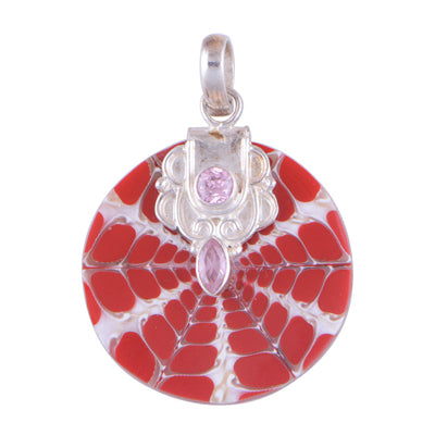 Pink Cubic Zirconia, Shell 925 Sterling Silver Pendant - R100899-26