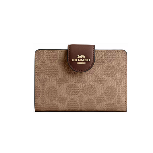 Coach Medium Corner Zip Wallet In Signature Canvas Gold Tan Brown by COACH