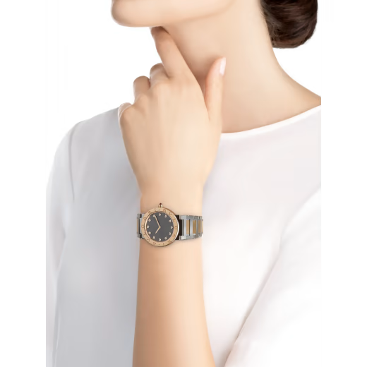 Bvlgari Rose Gold Steel Grey Diamond Watch