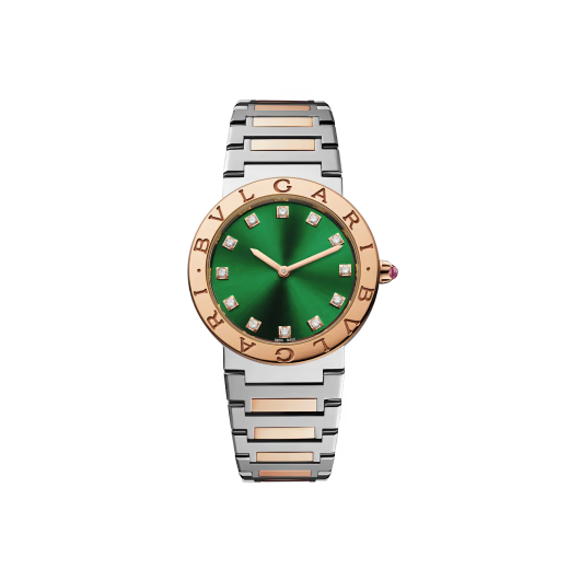 Bvlgari Rose Gold Steel Green Diamond Watch