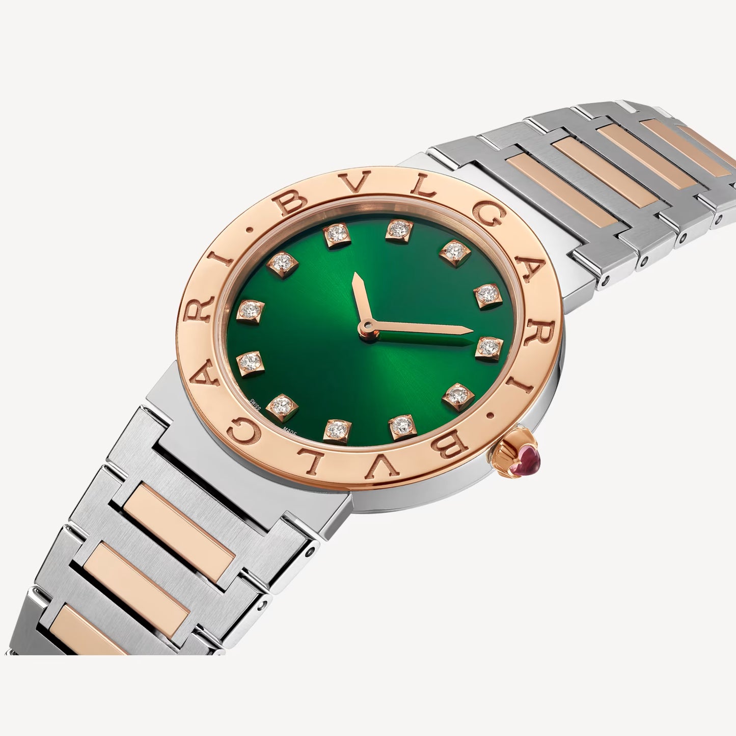 Bvlgari Rose Gold Steel Green Diamond Watch