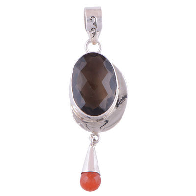 Carnelian, Smoky Topaz 925 Sterling Silver Pendant - R300387-20