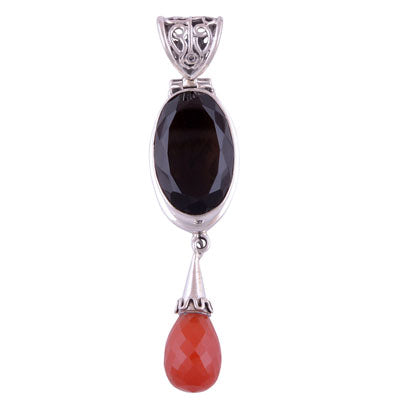 Smoky Topaz, Carnelian 925 Sterling Silver Pendant - R300296-14