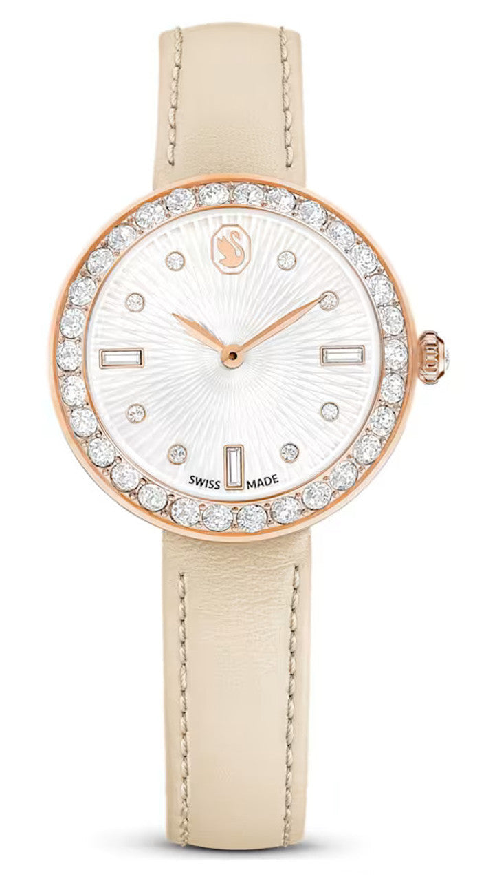 Swarovski Certa watch, Swiss Made, Leather strap, Beige, Crystals — product photo (5672968)
