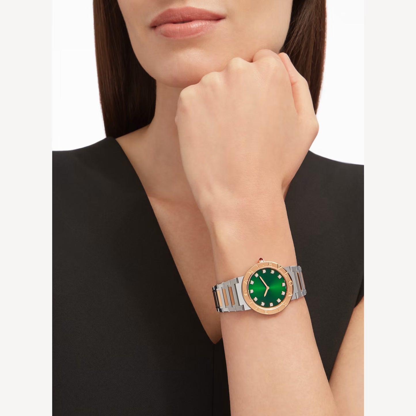 Bvlgari Rose Gold Steel Green Diamond Watch
