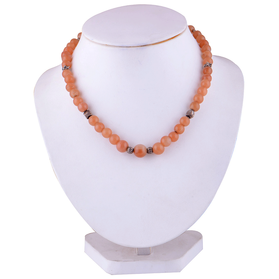 925 Sterling Silver Orange Aventurine Plain Gemstone Strings Necklace - R5900033-18