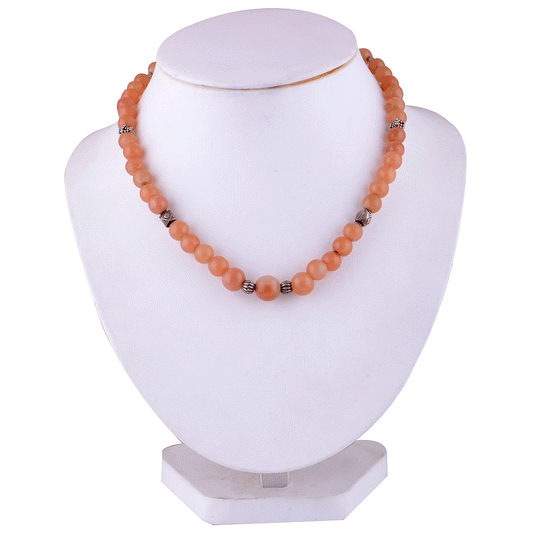 925 Sterling Silver Orange Aventurine Plain Gemstone Strings Necklace - R5900033-18